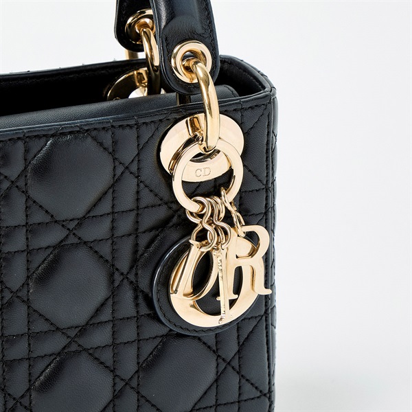 Christian Dior レディディオール ミニ ハンドバッグ ブラック ゴールド ラムスキンの画像4