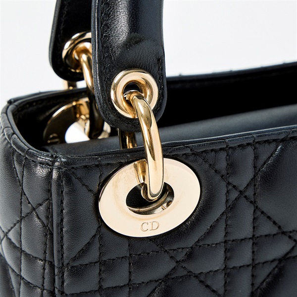 Christian Dior レディディオール ミニ ハンドバッグ ブラック ゴールド ラムスキンの画像5