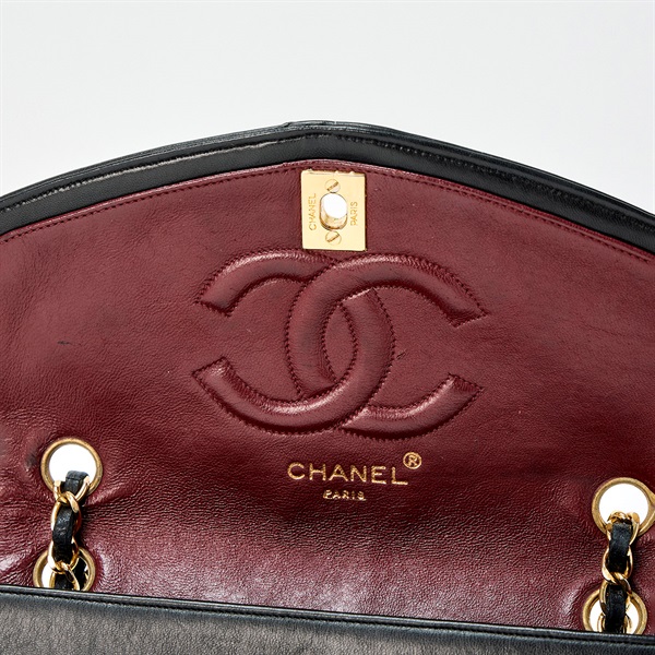 CHANEL マトラッセ シングルフラップ ダブルチェーン ショルダーバッグ ブラック ゴールド ラムスキンの画像5