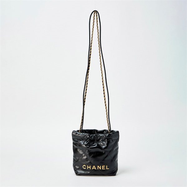 CHANEL シャネル22 ミニ ショルダーバッグ ブラック ゴールド カーフスキンの画像6