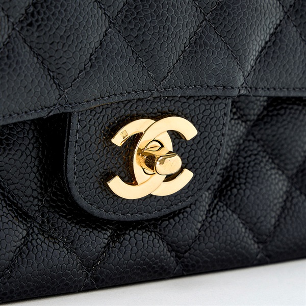 CHANEL マトラッセ ダブルフラップ ダブルチェーン 25 ショルダーバッグ ブラック ゴールド キャビアスキンの画像3