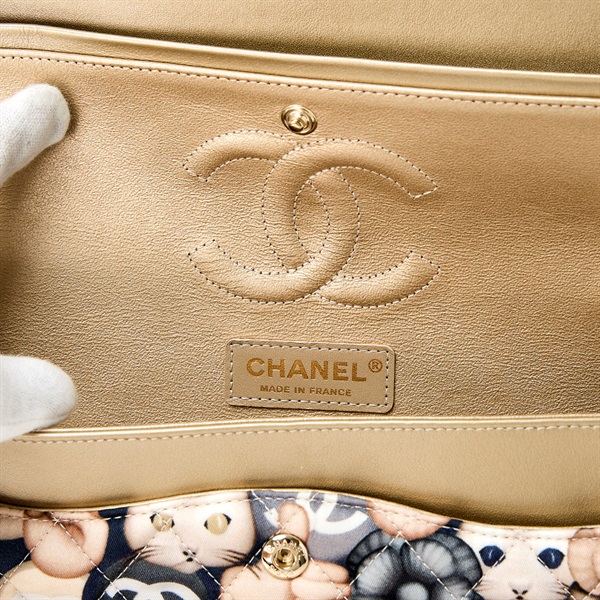 CHANEL マトラッセ キャットモチーフ 25 ショルダーバッグ ネイビー ゴールド グレイ ゴールド ナイロン レザーの画像7