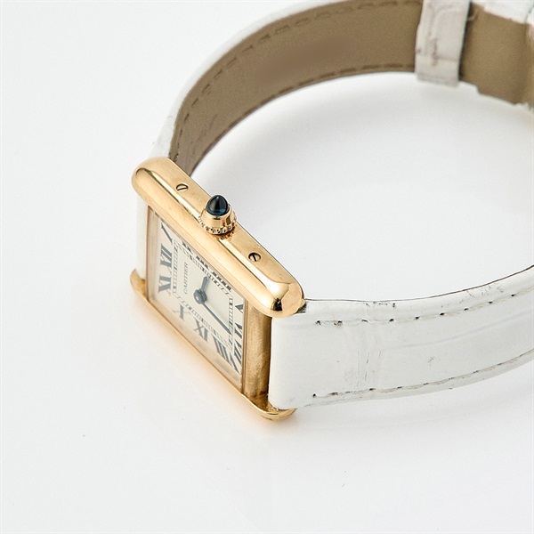 Cartier タンクルイ W1529856 クオーツ 腕時計 SM 白文字盤 ゴールド ホワイト 750YG レザーの画像2