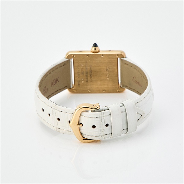 Cartier タンクルイ W1529856 クオーツ 腕時計 SM 白文字盤 ゴールド ホワイト 750YG レザーの画像3