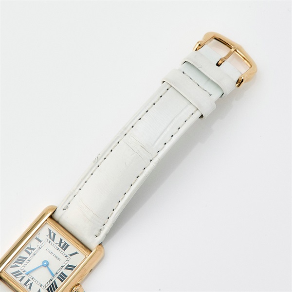 Cartier タンクルイ W1529856 クオーツ 腕時計 SM 白文字盤 ゴールド ホワイト 750YG レザーの画像4