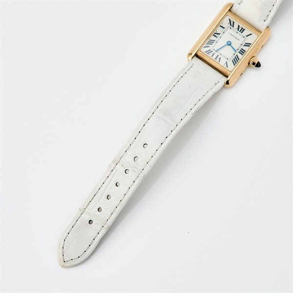 Cartier タンクルイ W1529856 クオーツ 腕時計 SM 白文字盤 ゴールド ホワイト 750YG レザーの画像5