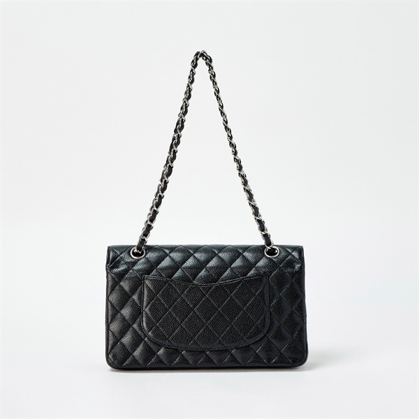 CHANEL マトラッセ ダブルフラップ ダブルチェーン 25cm ショルダーバッグ ブラック シルバー キャビアスキンの画像2