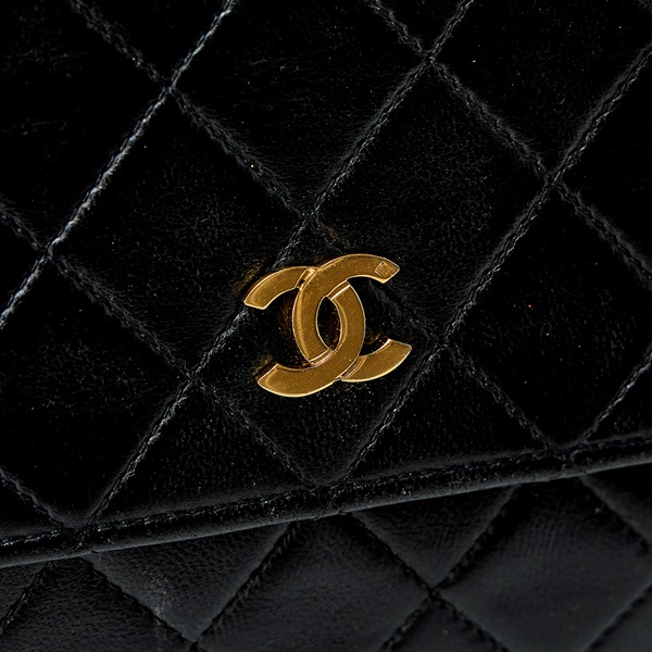 CHANEL マトラッセ シングルフラップ シングルチェーン ショルダーバッグ ブラック ゴールド ラムスキンの画像5