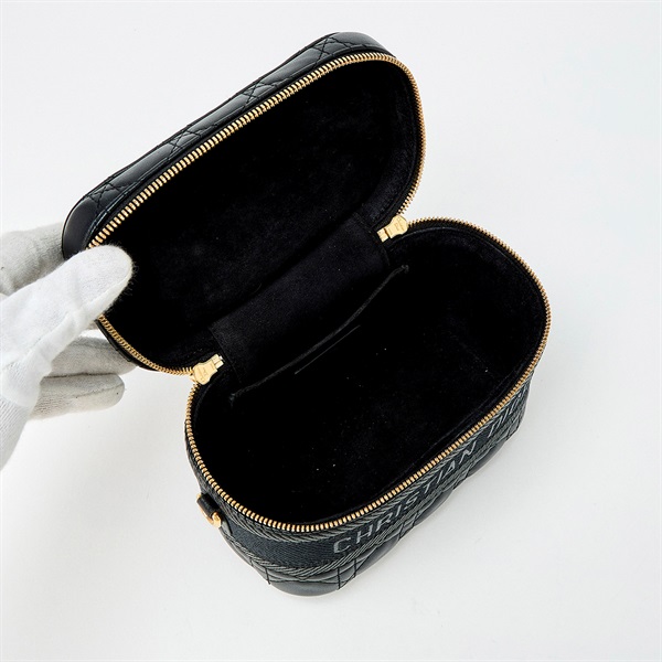 Christian Dior カナージュ スモール ショルダーバッグ ブラック ゴールド ラムスキンの画像7