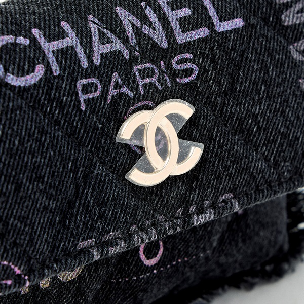 CHANEL ミニマトラッセ マルチロゴ ショルダーバッグ ブラック ゴールド デニム レザーの画像4