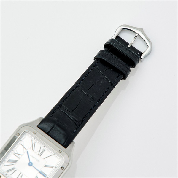 Cartier サントスデュモン WSSA0022 クオーツ 腕時計 LM シルバー文字盤 シルバー SS レザーの画像4
