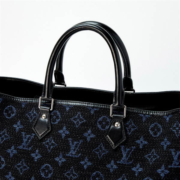 LOUIS VUITTON グランサック モノグラムジャガード ハンドバッグ M55203 ブラック ネイビー シルバー ジャガード レザーの画像3