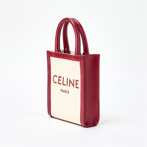 CELINE バーティカルカバ ミニ ハンドバッグ レッド ホワイト ゴールド キャンバスの画像1