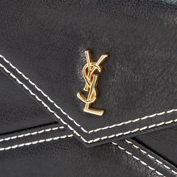 SAINT LAURENT カサンドラ ハンドバッグ ブラック ホワイト ゴールド レザーの画像4