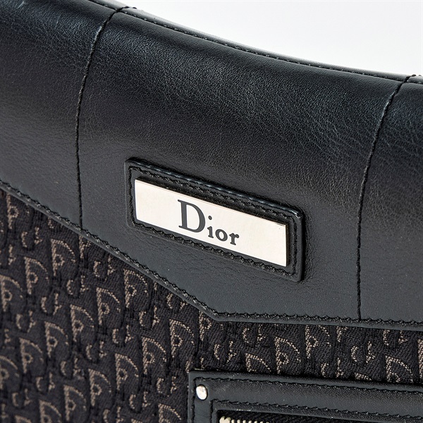Christian Dior ストリートシック トロッター ショルダーバッグ ブラック シルバー キャンバス レザーの画像4