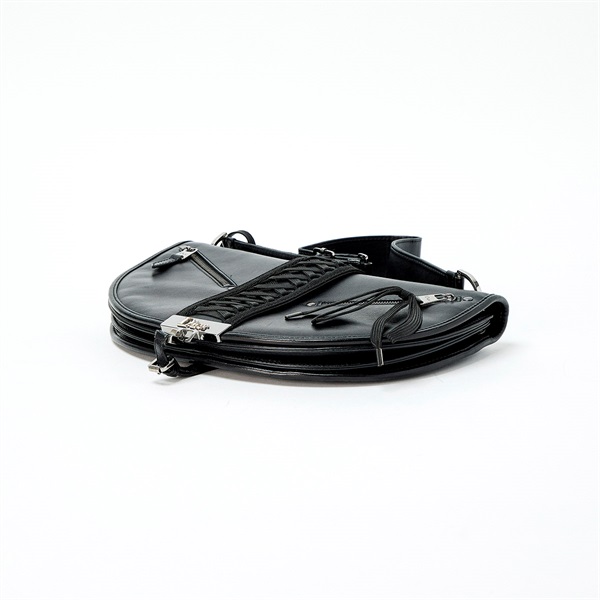 Christian Dior レースアップ ショルダーバッグ ブラック シルバー レザーの画像7