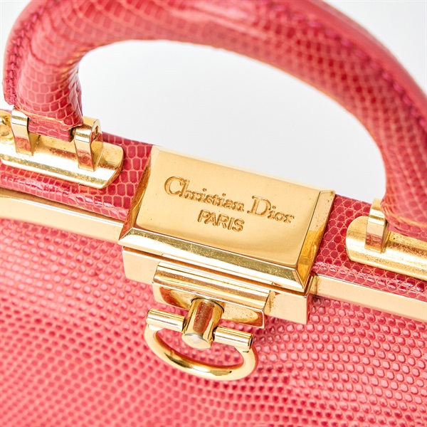 Christian Dior ターンロック ショルダーバッグ ピンク ゴールド リザードの画像4