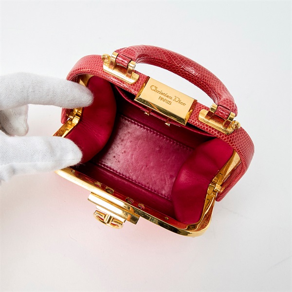 Christian Dior ターンロック ショルダーバッグ ピンク ゴールド リザードの画像7