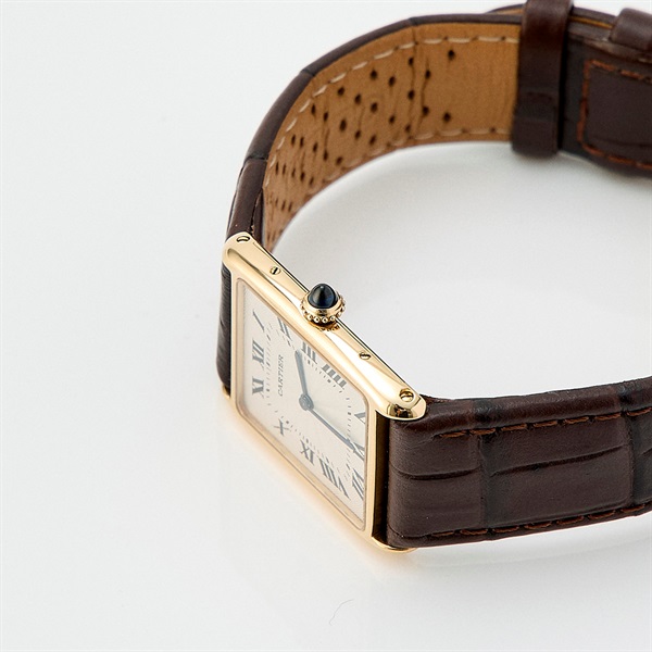 Cartier タンクエリプス アロンディ 896041 手巻き 腕時計 LM 1980s年 ギョウシェアイボリーローマン文字盤 ゴールド ブラウン 18KYG レザーの画像2