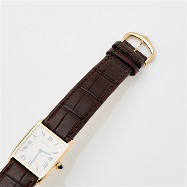 Cartier タンクエリプス アロンディ 896041 手巻き 腕時計 LM 1980s年 ギョウシェアイボリーローマン文字盤 ゴールド ブラウン 18KYG レザーの画像4