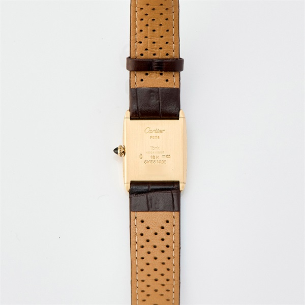 Cartier タンクエリプス アロンディ 896041 手巻き 腕時計 LM 1980s年 ギョウシェアイボリーローマン文字盤 ゴールド ブラウン 18KYG レザーの画像8