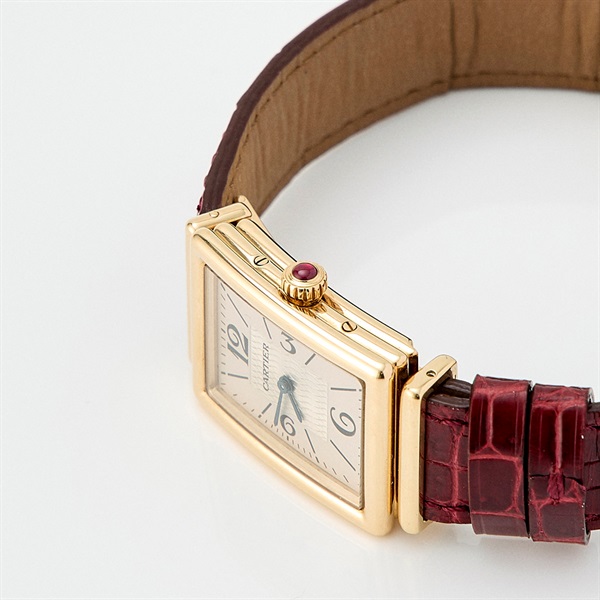 Cartier レクタンギュラー W1524257 クオーツ 腕時計 22MM シルバー文字盤 ゴールド YG レザーの画像2