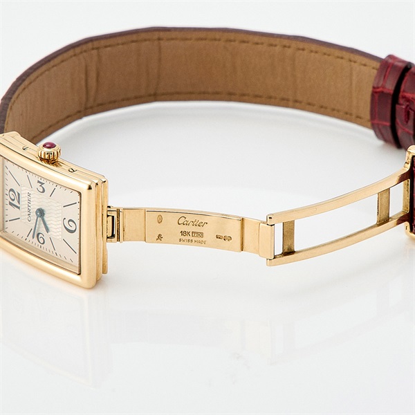 Cartier レクタンギュラー W1524257 クオーツ 腕時計 22MM シルバー文字盤 ゴールド YG レザーの画像3