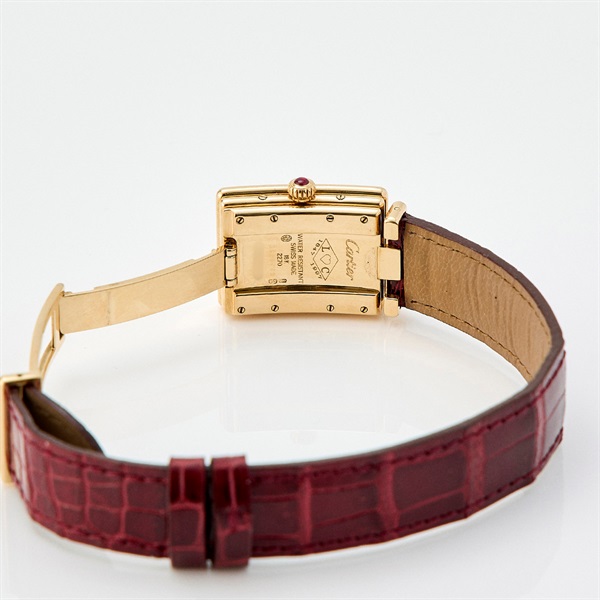 Cartier レクタンギュラー W1524257 クオーツ 腕時計 22MM シルバー文字盤 ゴールド YG レザーの画像4