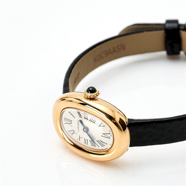 Cartier ミニベニュワール WGBA0017 クオーツ 腕時計 18MM シルバーローマン文字盤 ゴールド ブラック 750YG レザーの画像2