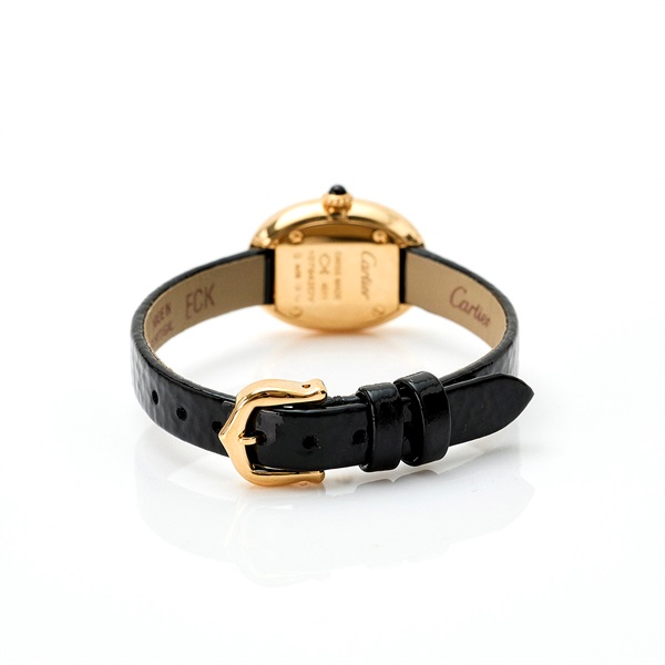 Cartier ミニベニュワール WGBA0017 クオーツ 腕時計 18MM シルバーローマン文字盤 ゴールド ブラック 750YG レザーの画像3