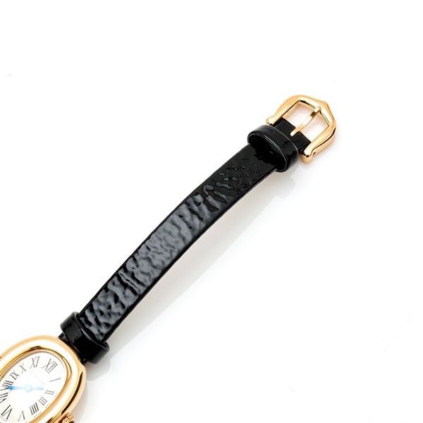 Cartier ミニベニュワール WGBA0017 クオーツ 腕時計 18MM シルバーローマン文字盤 ゴールド ブラック 750YG レザーの画像5