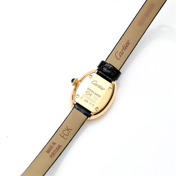 Cartier ミニベニュワール WGBA0017 クオーツ 腕時計 18MM シルバーローマン文字盤 ゴールド ブラック 750YG レザーの画像8