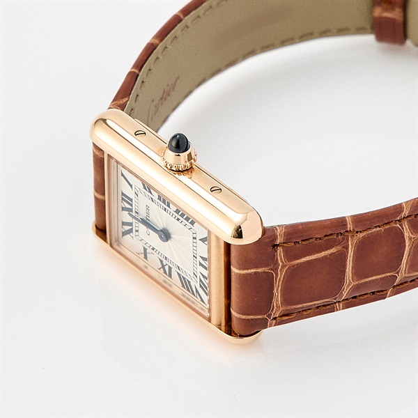 Cartier タンクルイ WGTA0010 手巻き 腕時計 SM シルバー文字盤 PG シルバー ブラウン PG レザーの画像2