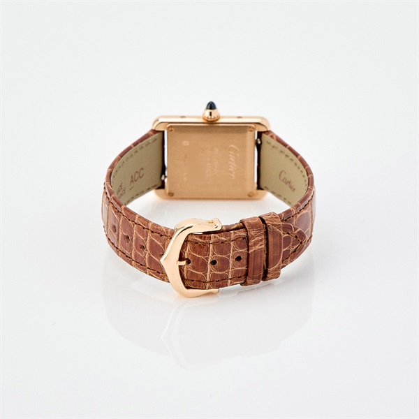 Cartier タンクルイ WGTA0010 手巻き 腕時計 SM シルバー文字盤 PG シルバー ブラウン PG レザーの画像3
