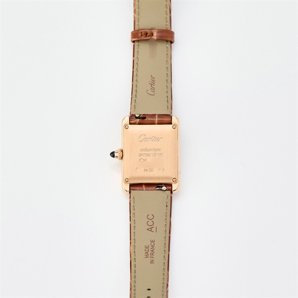 Cartier タンクルイ WGTA0010 手巻き 腕時計 SM シルバー文字盤 PG シルバー ブラウン PG レザーの画像8