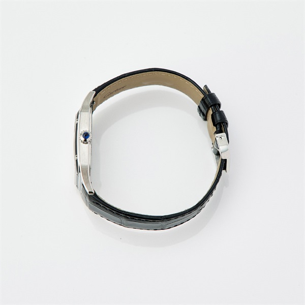 Cartier サントスデュモン WSSA0046 手巻き 腕時計 LM 黒文字盤 シルバー ブラックラッカー SS レザーの画像1