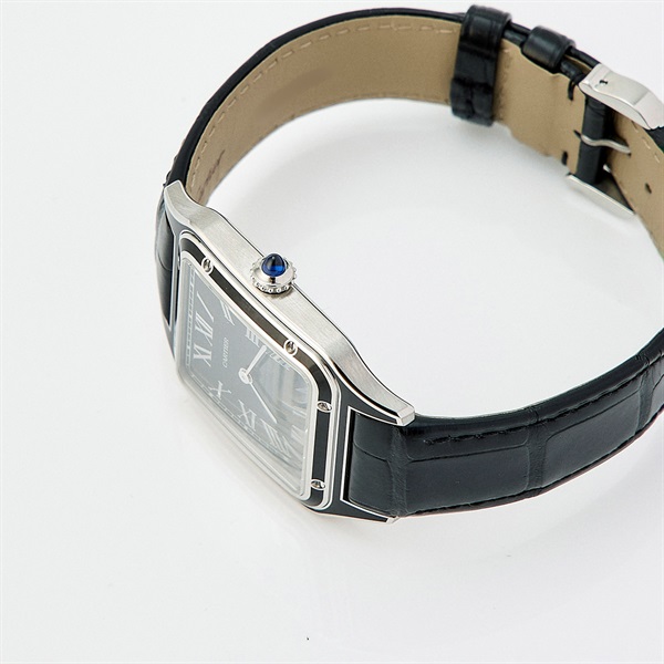 Cartier サントスデュモン WSSA0046 手巻き 腕時計 LM 黒文字盤 シルバー ブラックラッカー SS レザーの画像2