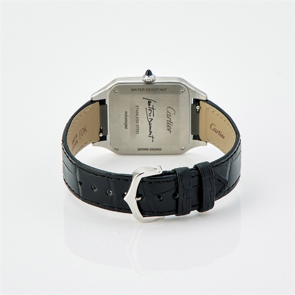 Cartier サントスデュモン WSSA0046 手巻き 腕時計 LM 黒文字盤 シルバー ブラックラッカー SS レザーの画像3