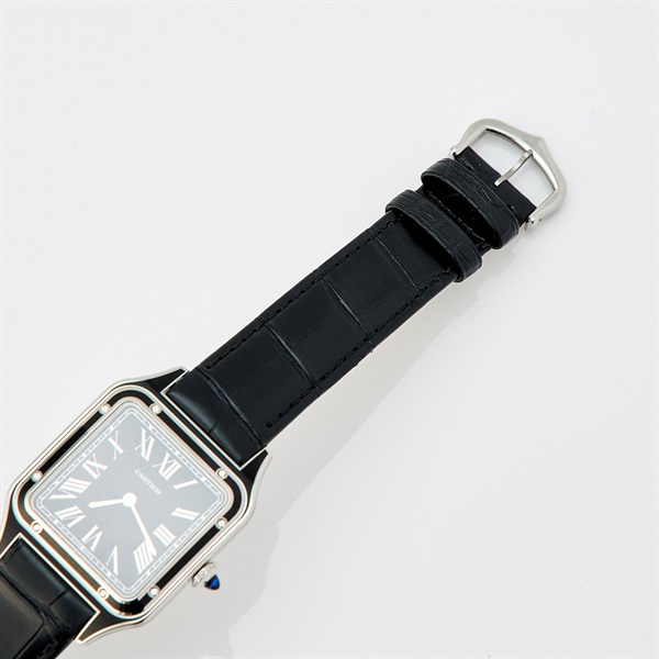 Cartier サントスデュモン WSSA0046 手巻き 腕時計 LM 黒文字盤 シルバー ブラックラッカー SS レザーの画像4