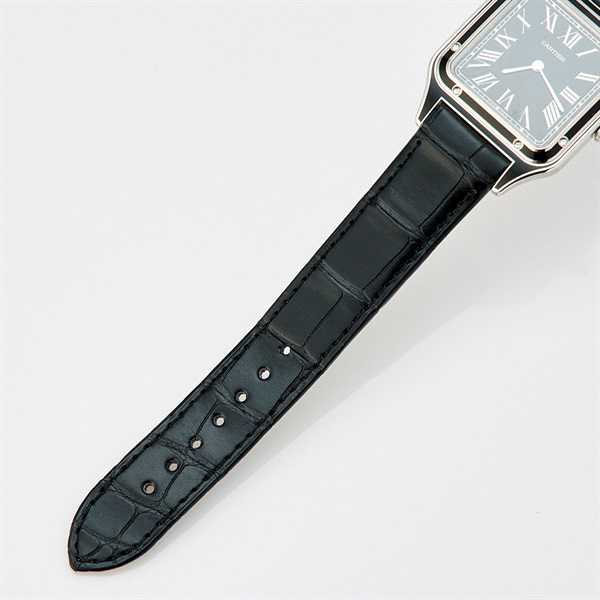 Cartier サントスデュモン WSSA0046 手巻き 腕時計 LM 黒文字盤 シルバー ブラックラッカー SS レザーの画像5