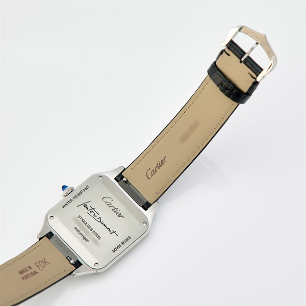 Cartier サントスデュモン WSSA0046 手巻き 腕時計 LM 黒文字盤 シルバー ブラックラッカー SS レザーの画像6