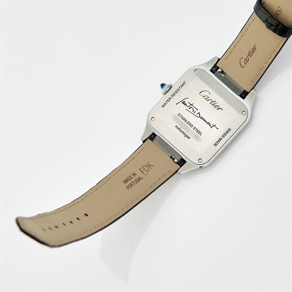 Cartier サントスデュモン WSSA0046 手巻き 腕時計 LM 黒文字盤 シルバー ブラックラッカー SS レザーの画像7