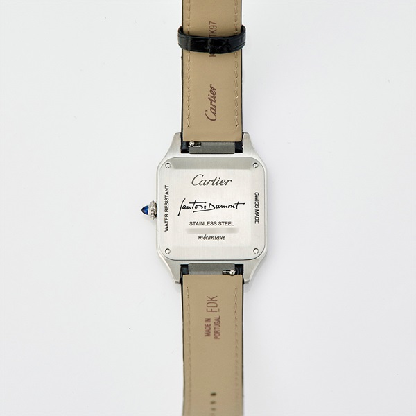 Cartier サントスデュモン WSSA0046 手巻き 腕時計 LM 黒文字盤 シルバー ブラックラッカー SS レザーの画像8