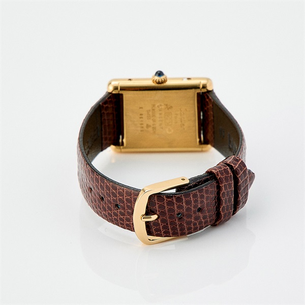 Cartier マストタンク 2512 手巻き 腕時計 23MM マーブルブラウン文字盤 ゴールド ブラウン GP レザーの画像3