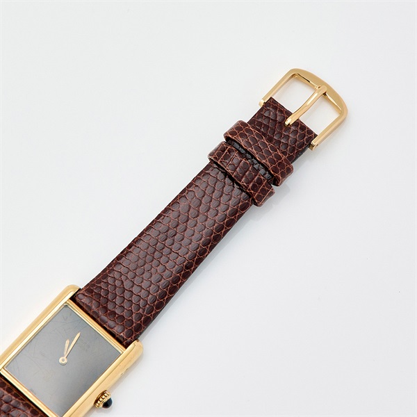 Cartier マストタンク 2512 手巻き 腕時計 23MM マーブルブラウン文字盤 ゴールド ブラウン GP レザーの画像4