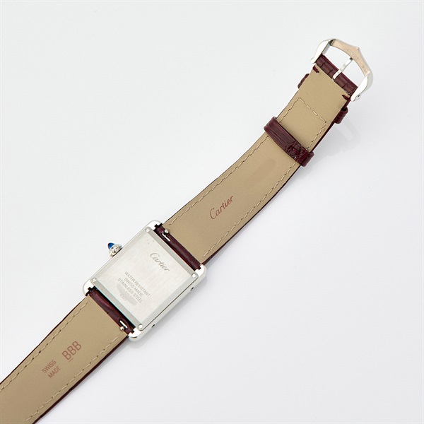 Cartier タンクマスト WSTA0054 クオーツ 腕時計 LM/25.5MM クラレット文字盤 シルバー ボルドー SS レザーの画像6