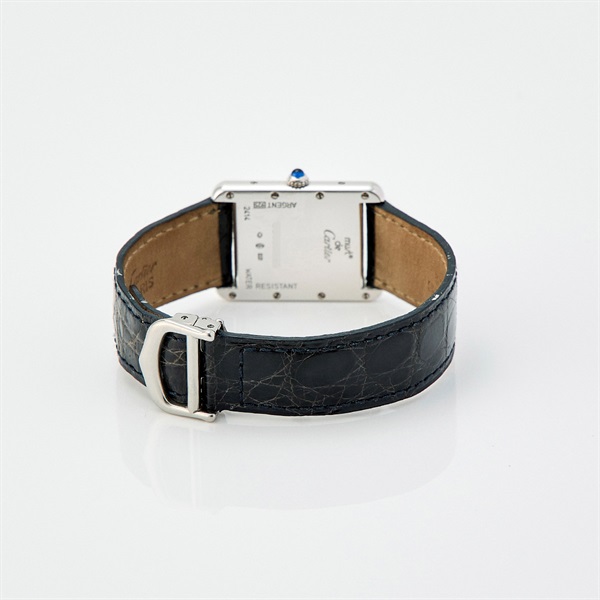 Cartier マストタンクデイト W1014354 クオーツ 腕時計 LM/26MM 白文字盤 シルバー ブラック SS レザーの画像3