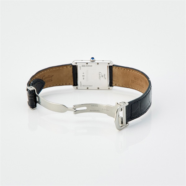 Cartier マストタンクデイト W1014354 クオーツ 腕時計 LM/26MM 白文字盤 シルバー ブラック SS レザーの画像4