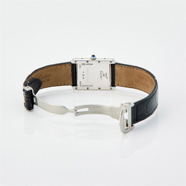 Cartier マストタンクデイト W1014354 クオーツ 腕時計 LM/26MM 白文字盤 シルバー ブラック SS レザーの画像5