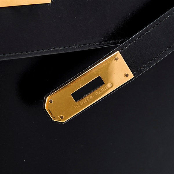 HERMES ケリー 32 ◯W ハンドバッグ ブラック ゴールド ボックスカーフの画像6
